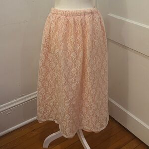 Vintage 1980s Pink Lace Midi Skirt